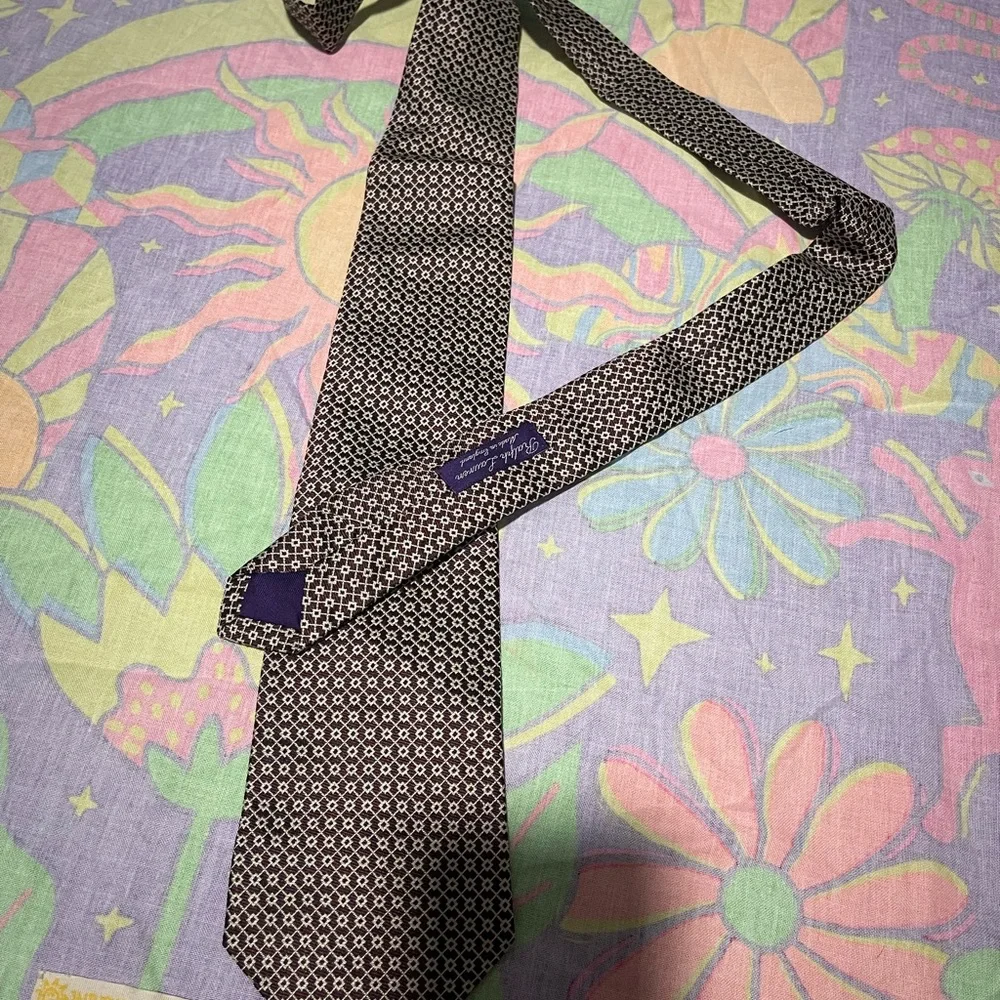 Ralph Lauren Brown and Black Geometric Silk Tie